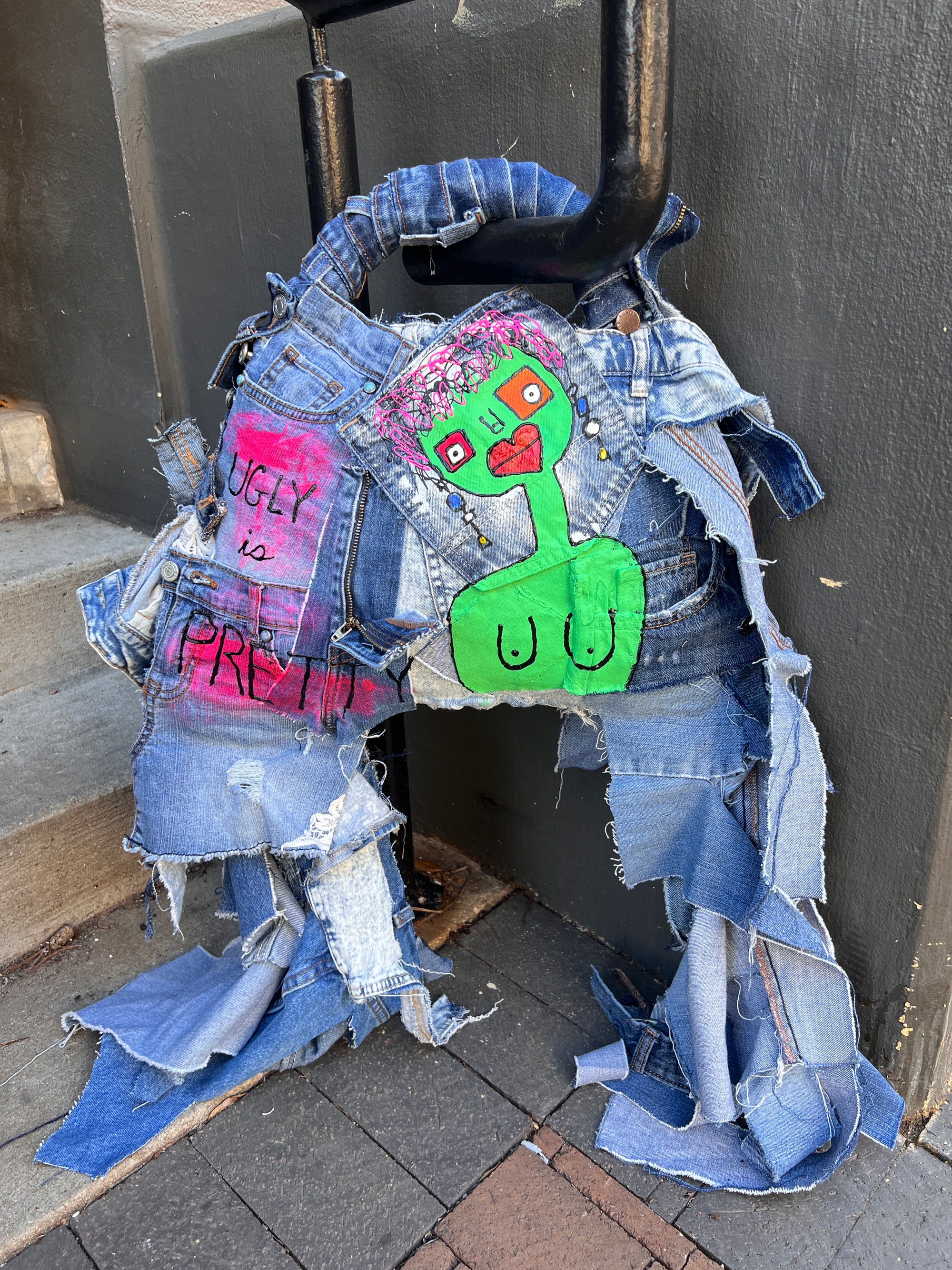 Ugly is Pretty Denim Tote Bag: Anti-Bullying Statement Art #3