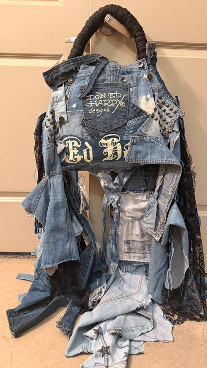 Funky Ugly Denim On Denim Upcycled Grunge Statement Bag