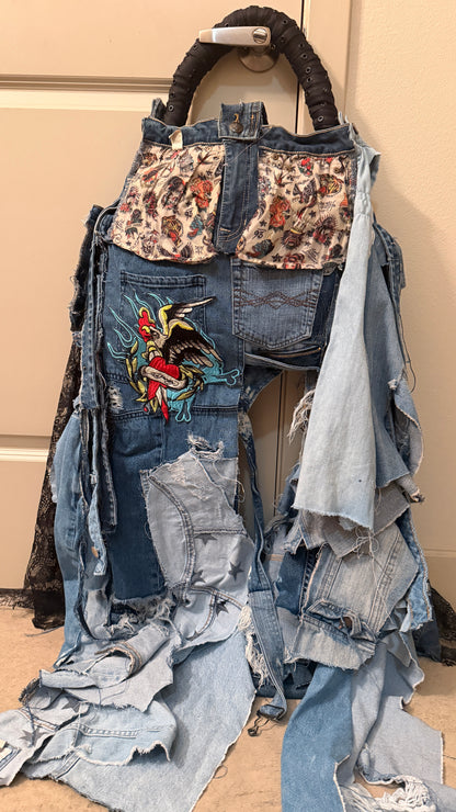 Funky Ugly Denim On Denim Upcycled Grunge Statement Bag