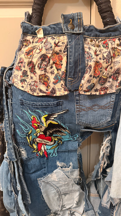 Funky Ugly Denim On Denim Upcycled Grunge Statement Bag