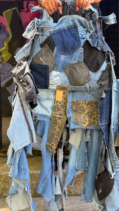 Wild Patch Leopard Patchwork Ugly Denim Upcycled Statement Bag detail view