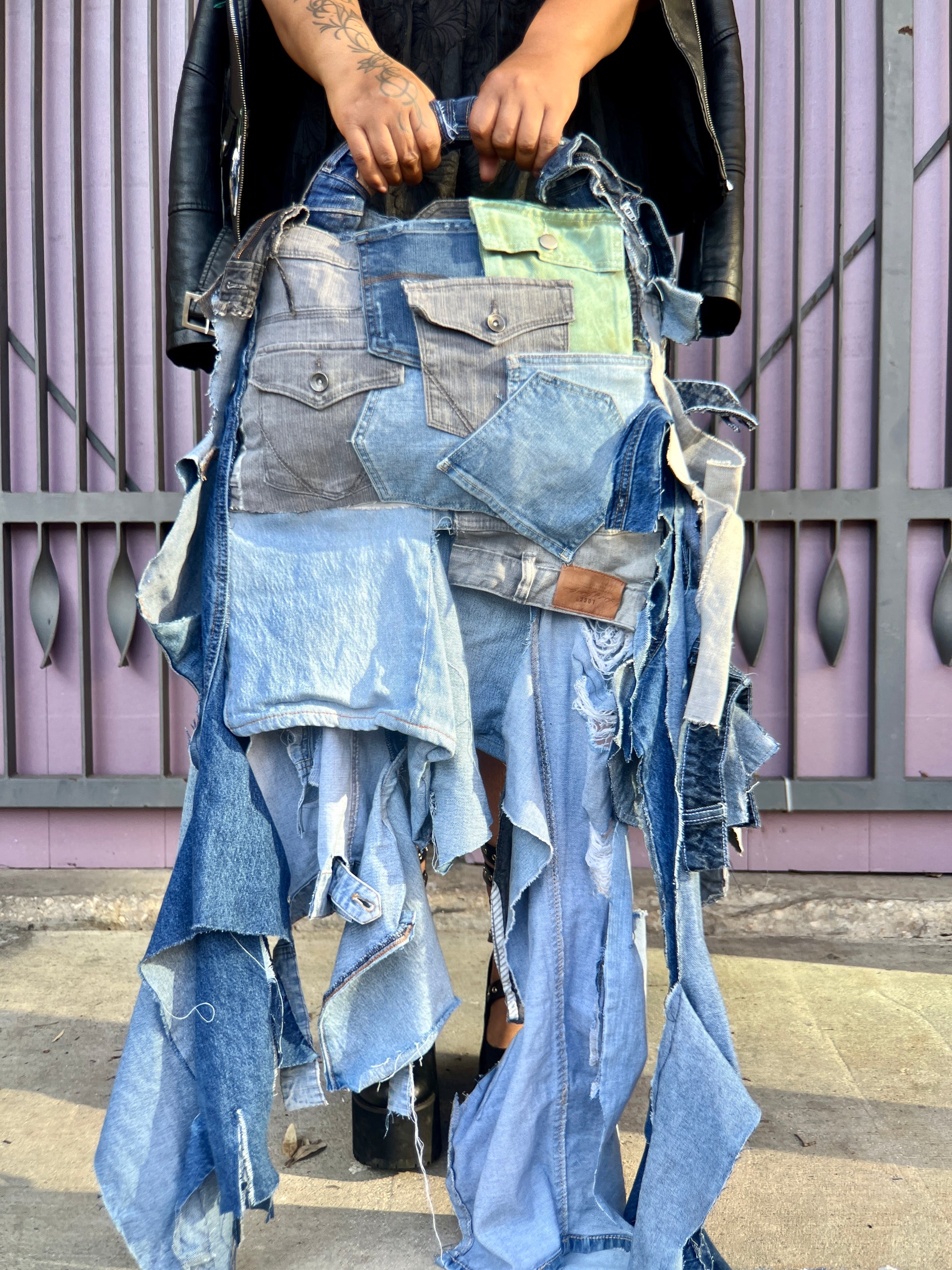 Ugly Handmade Denim Bag With Mix Matched Uneven Pockets