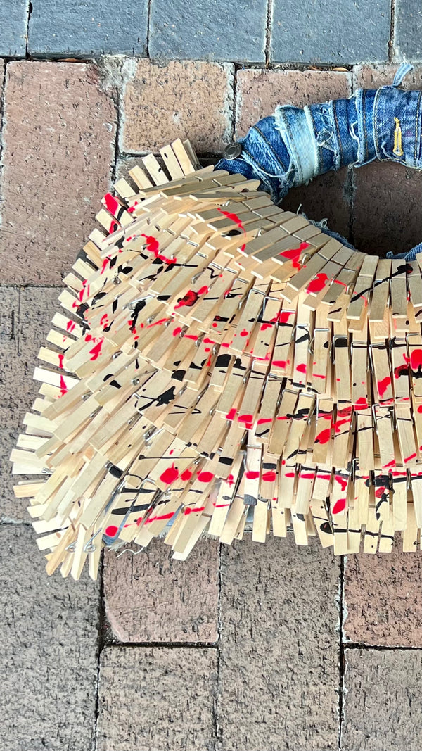 Clothespin Two Color Black And Pink Blessed Upcycled Denim Bag Funky Grunge Boutique