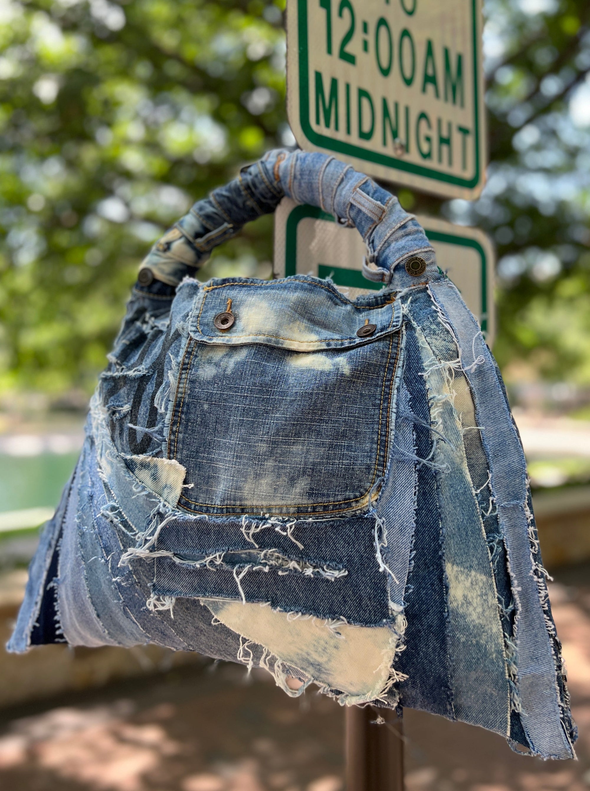 Large Ugly Ripped To Shred Denim Upcycled Stuff And Go Bag