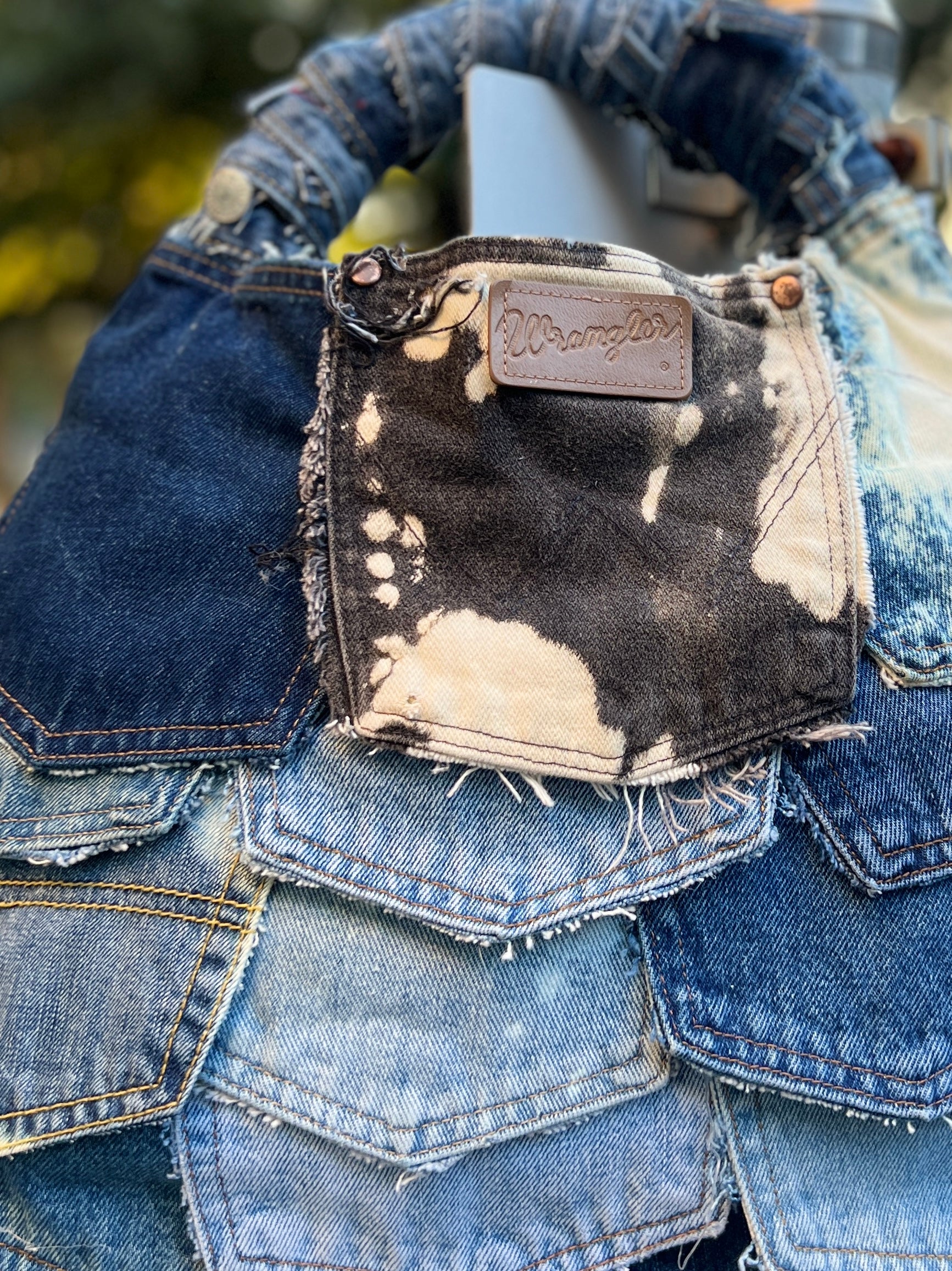 Spotted Black Pockets Denim Grunge Ugly Bag