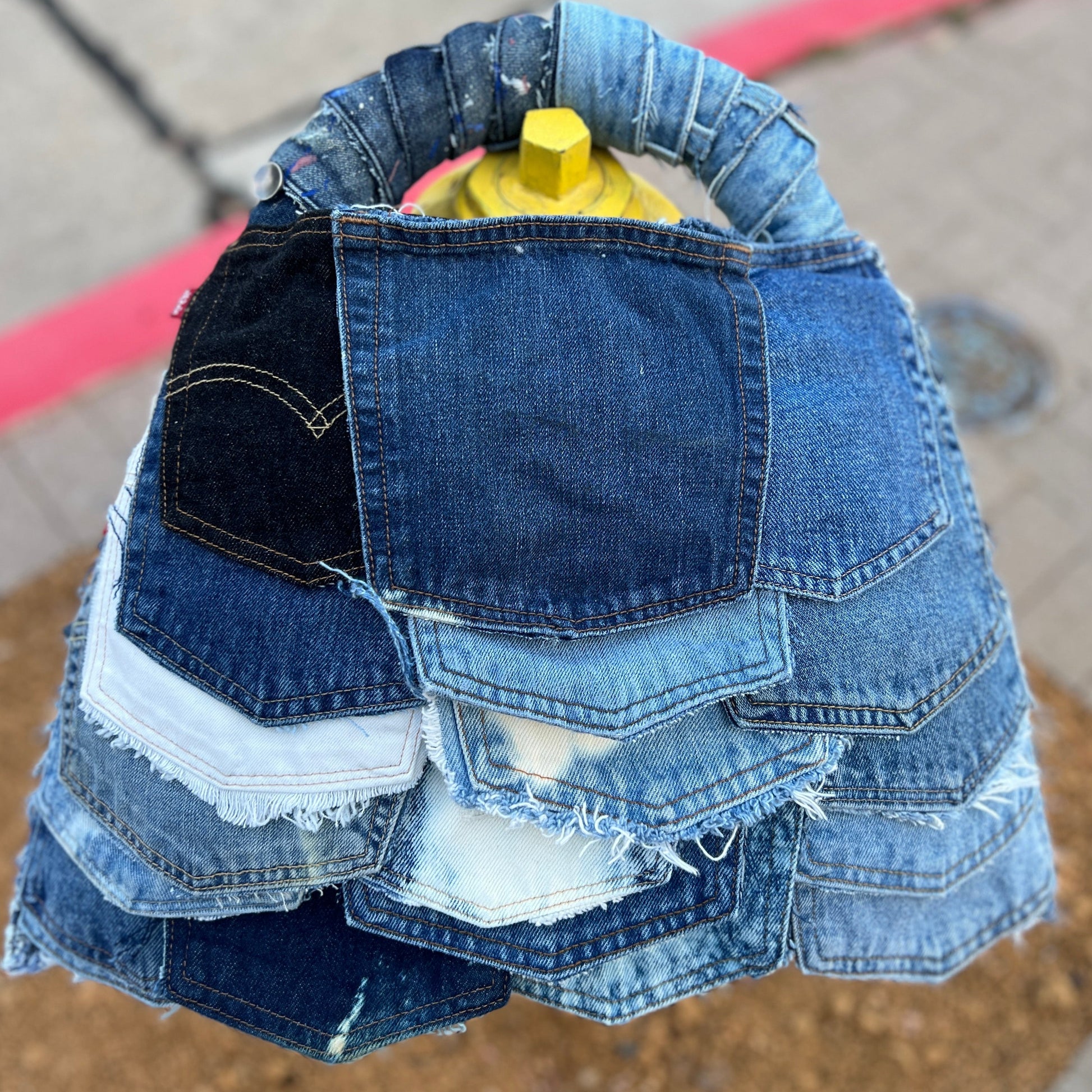 Lace Back Front Pockets Ugly Denim Patch Bag