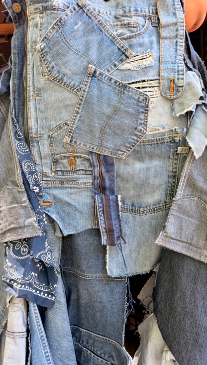 Bandana Zip Distressed Ugly Denim Upcycled Statement Bag back view