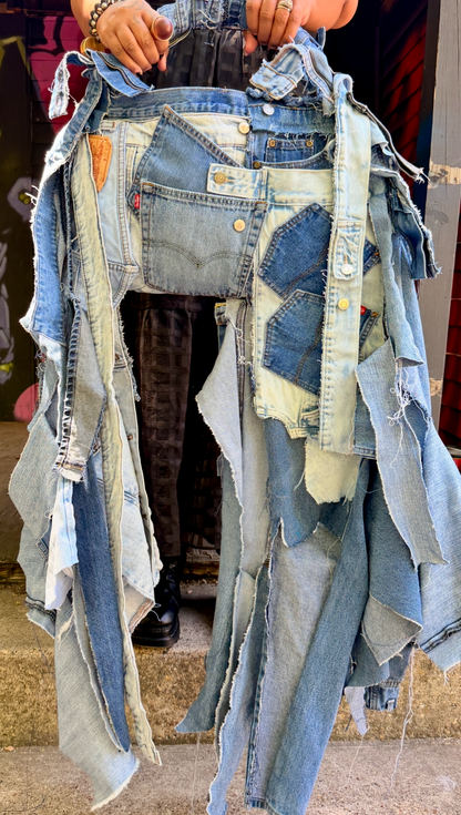 Janky Patch Fringe Ugly Denim Upcycled Statement Bag back view