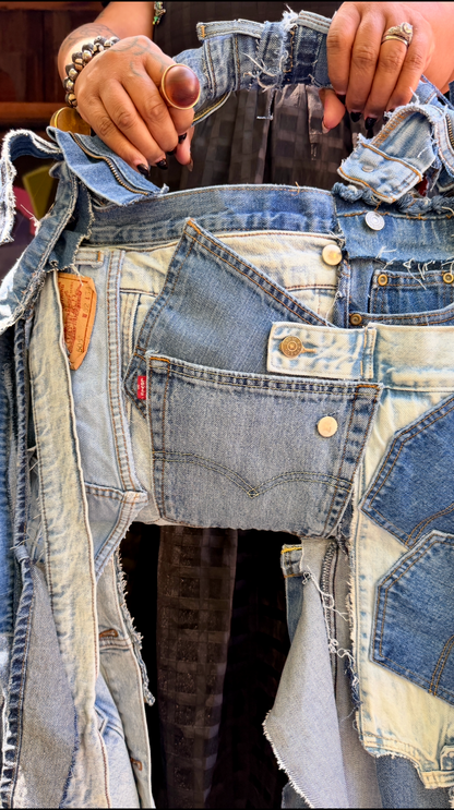 Janky Patch Fringe Ugly Denim Upcycled Statement Bag detail view