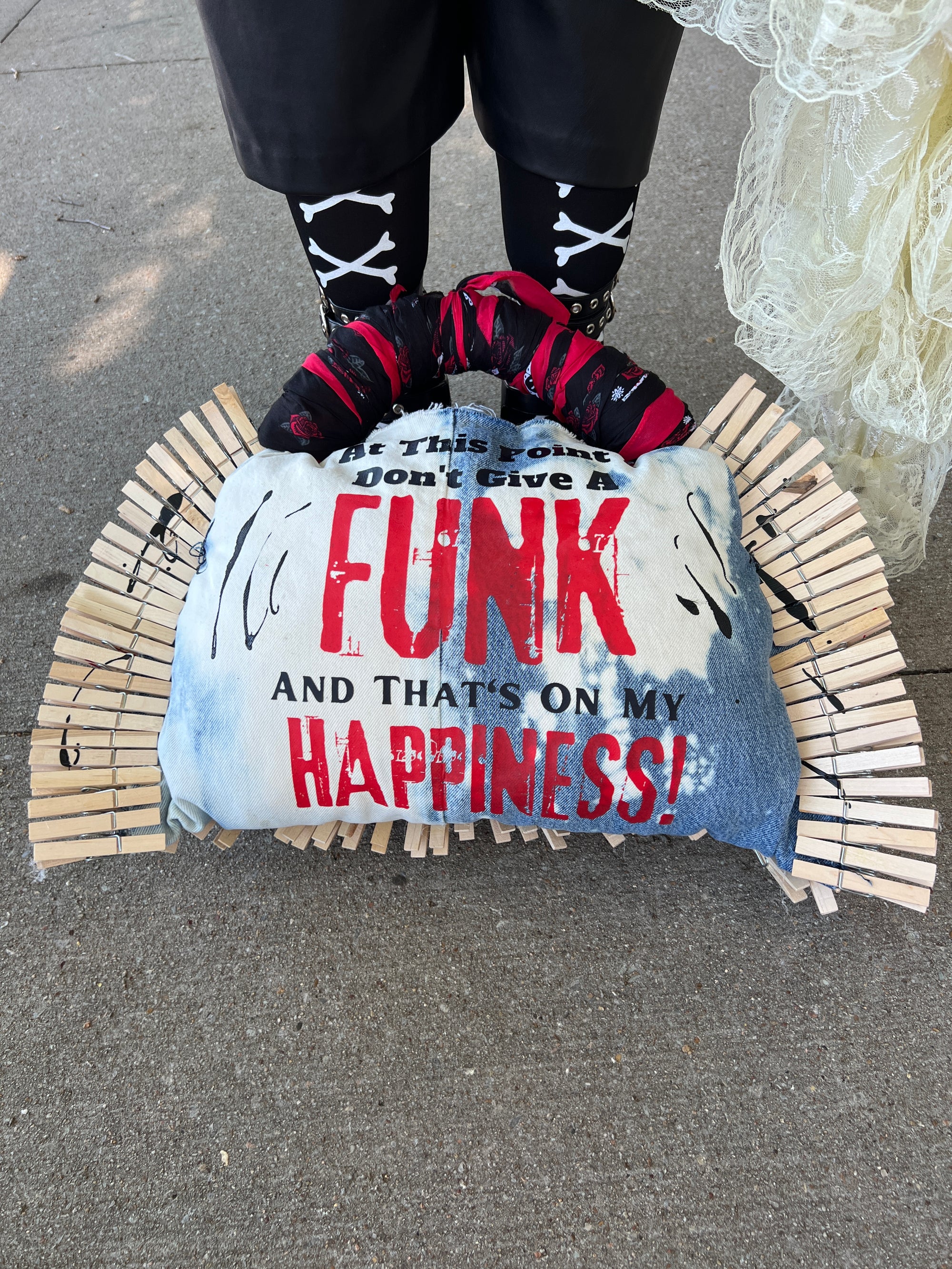 Happy Funk Denim Clothes Pin Puffy Message Bag XL