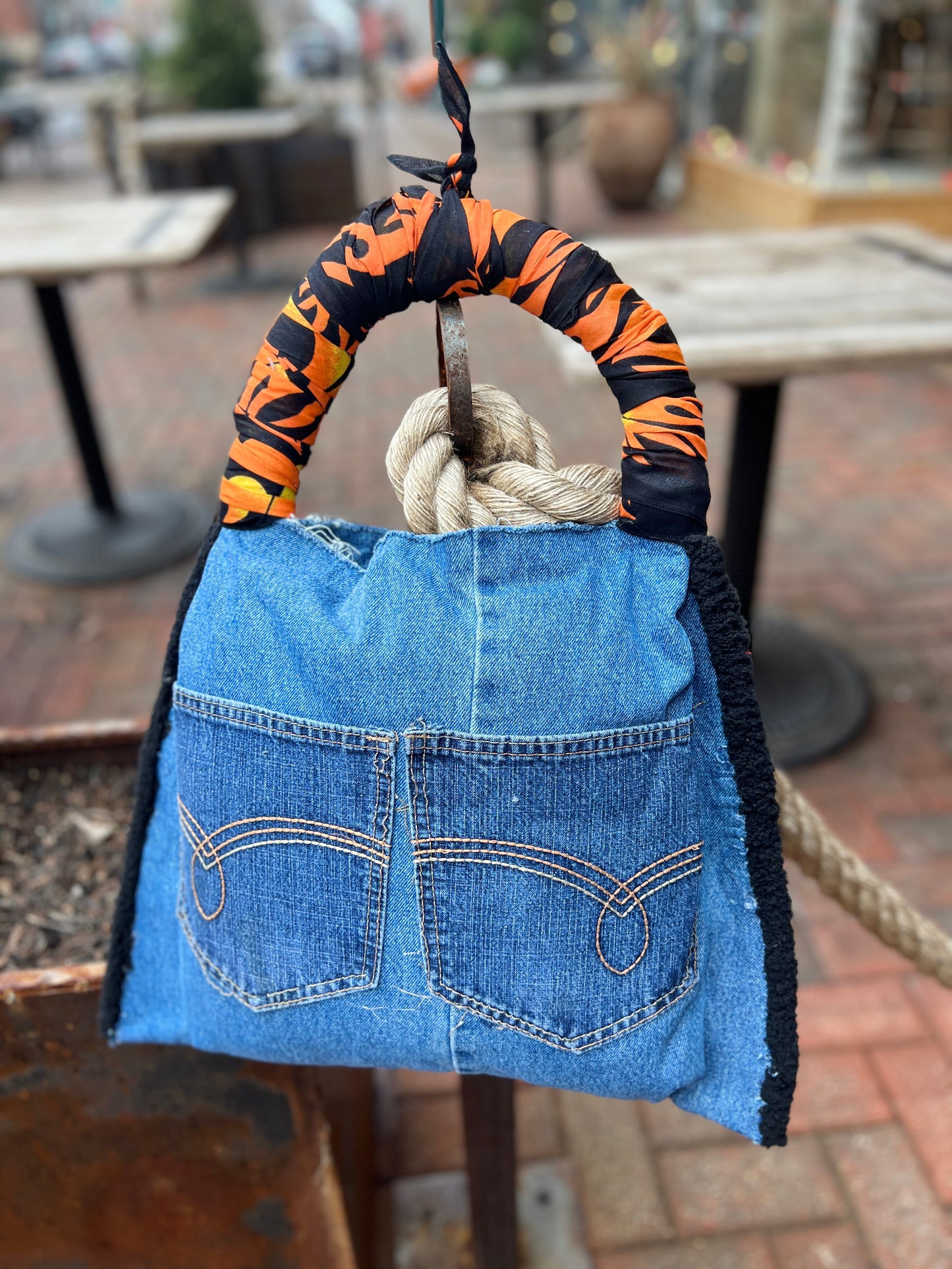 Light Wash Denim Jean Dominoes Bag Upcycle