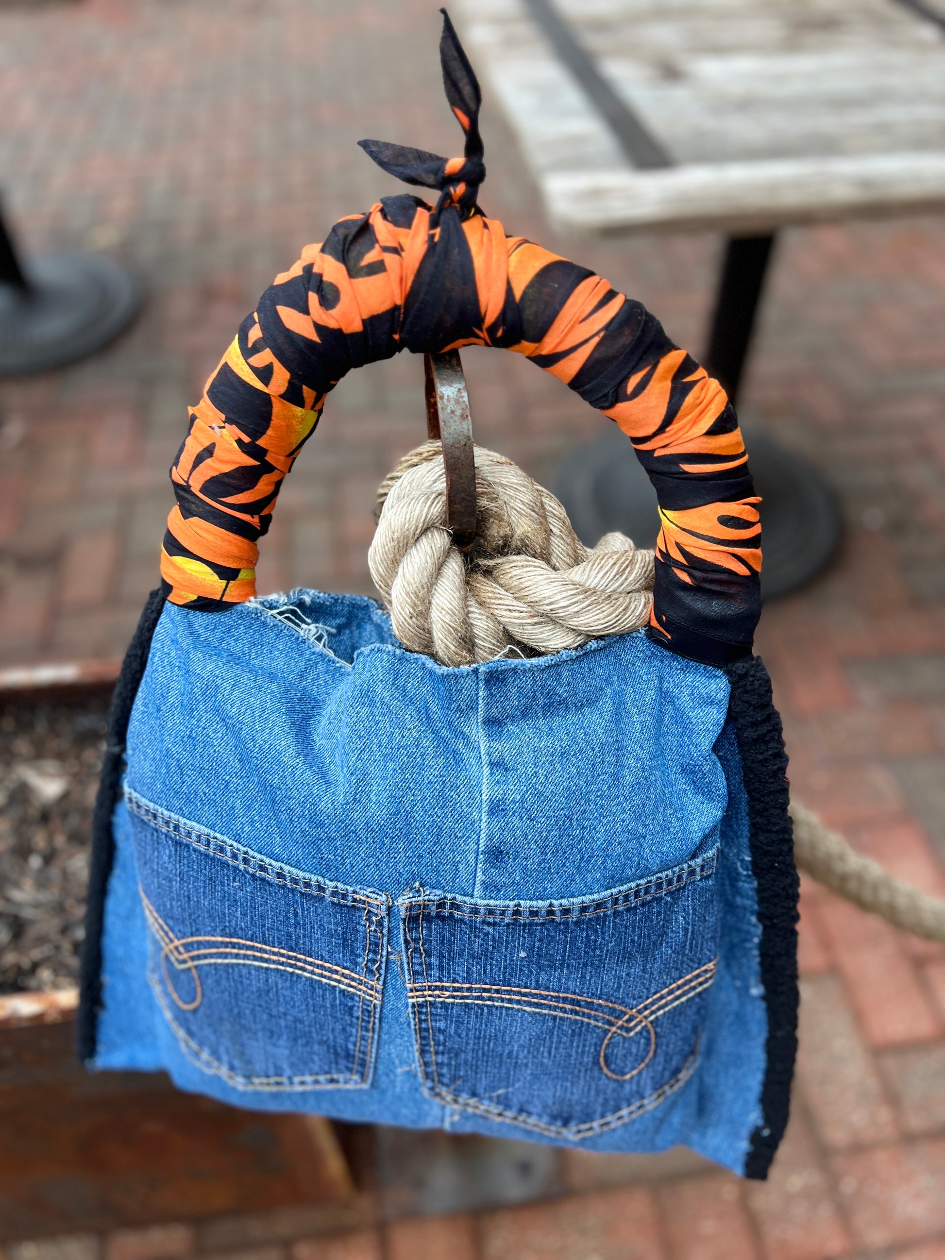 Light Wash Denim Jean Dominoes Bag Upcycle