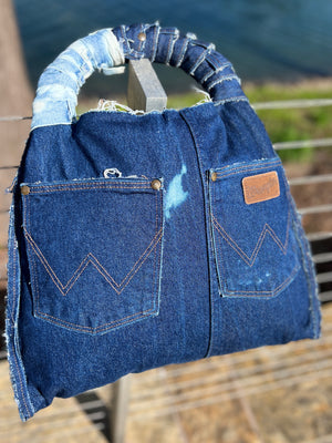 Upcycled Denim Ugly Stitch Funky Grunge Stuff And Go Bag - Funky